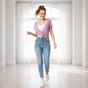 2 for $15 Shein Pink Tie Front Wrap Crop Top Medium